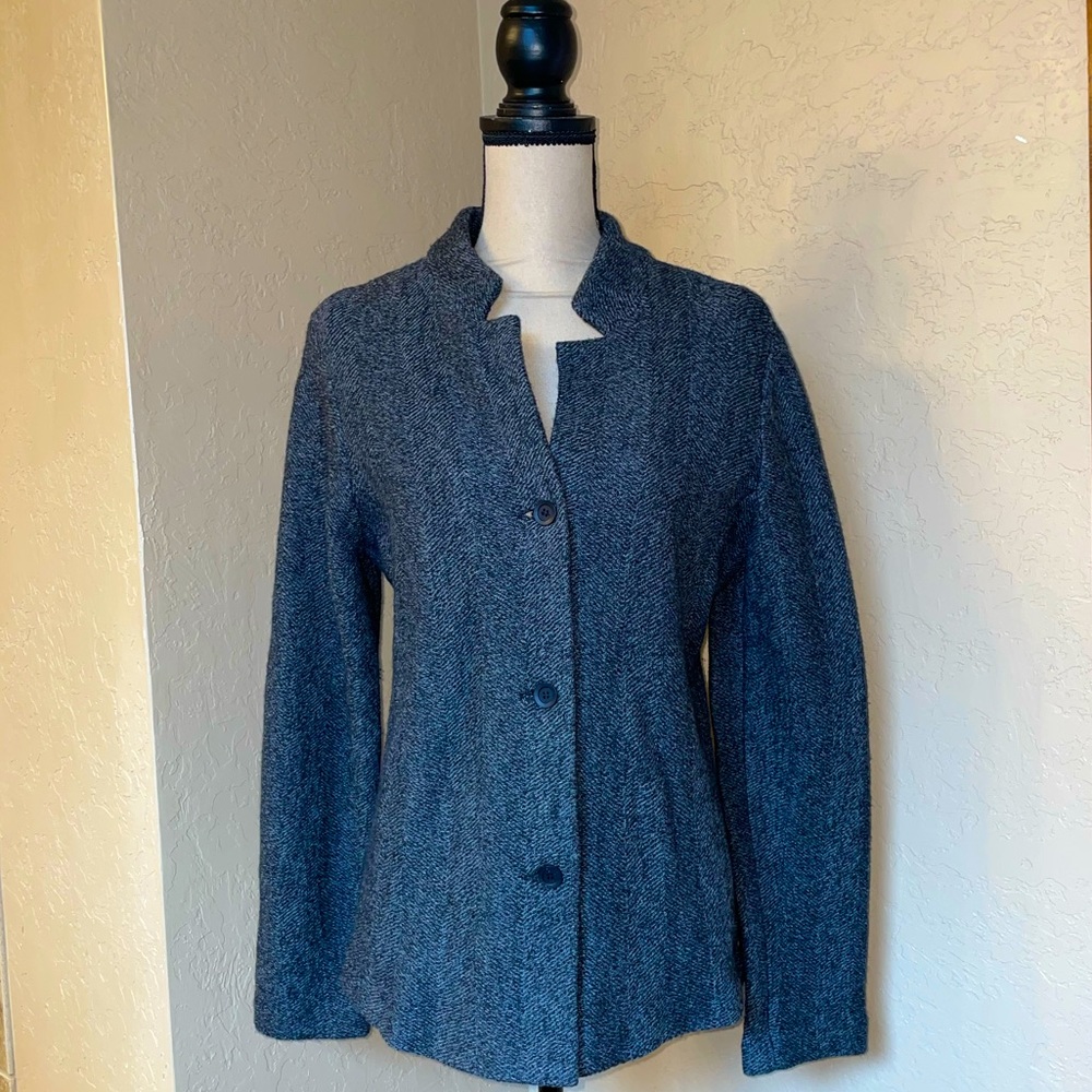 Eileen Fisher SzL Herringbone Medium Knit Button Down Cardigan